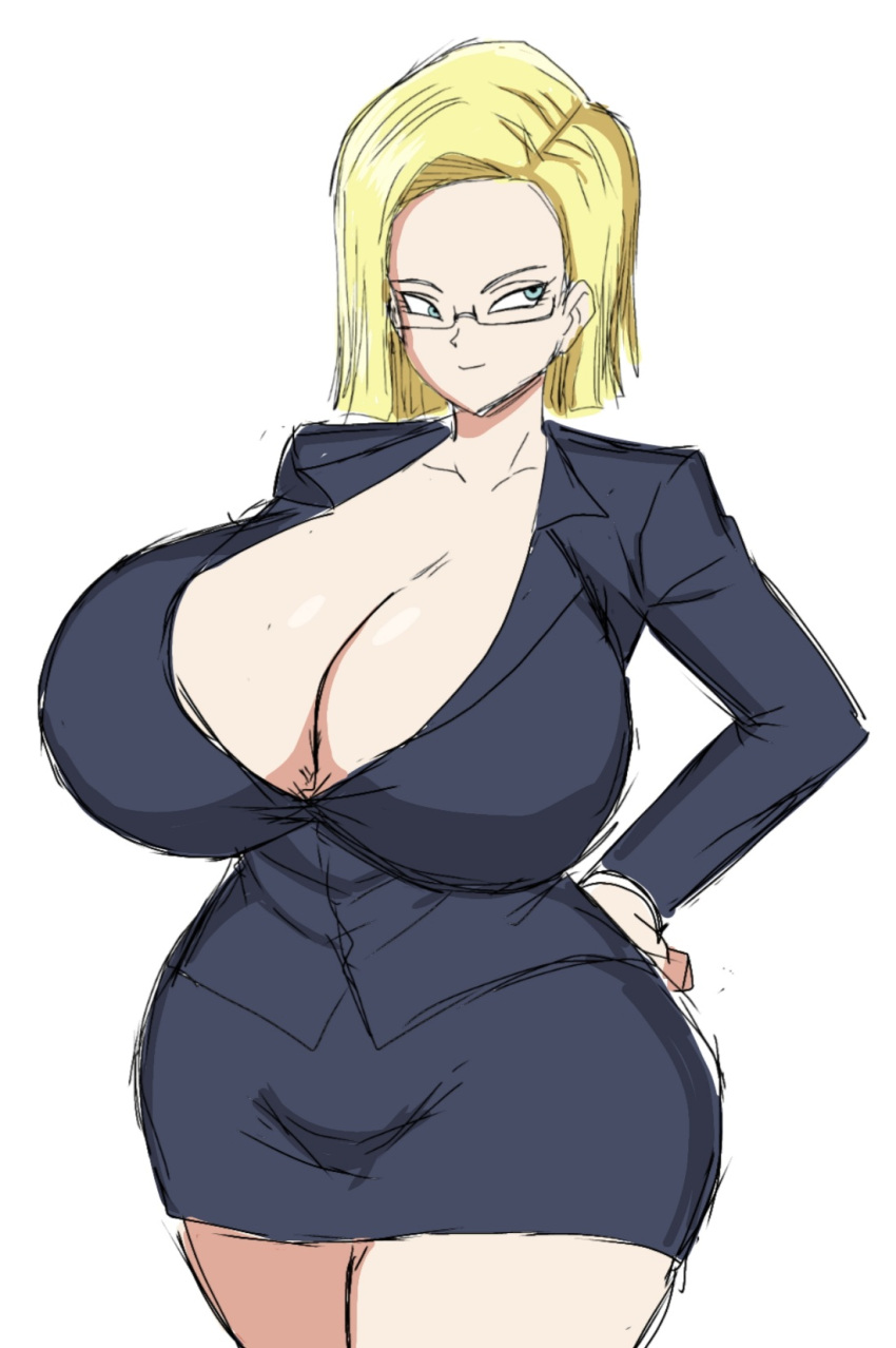 1girl 1girl 1girl android_18 big_areola big_breasts 금발 금발_머리 파란 눈 가슴 Dragon_ball 여성_초점 여성 전용 안경 huge_areolae 거대한_가슴 모미지_(아티스트)