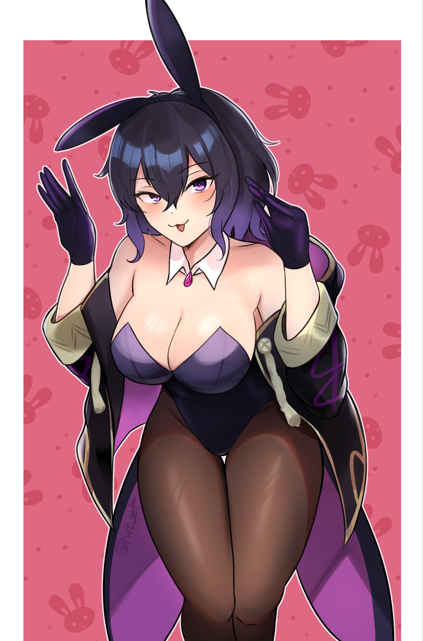 1girl 1girl 1girl : 3 alluring allate_costume big_breasts 가슴 bunny_ears bunny_girl bunnysuit cleavage dark_hair femal_only fire_emblem fire_emblem_awakening gesture _at_viewer morgan_ (fire_emblem) morgan_ (fire _ e_emblem) _hair short_hair 허벅지 zet_ (twt_zet)