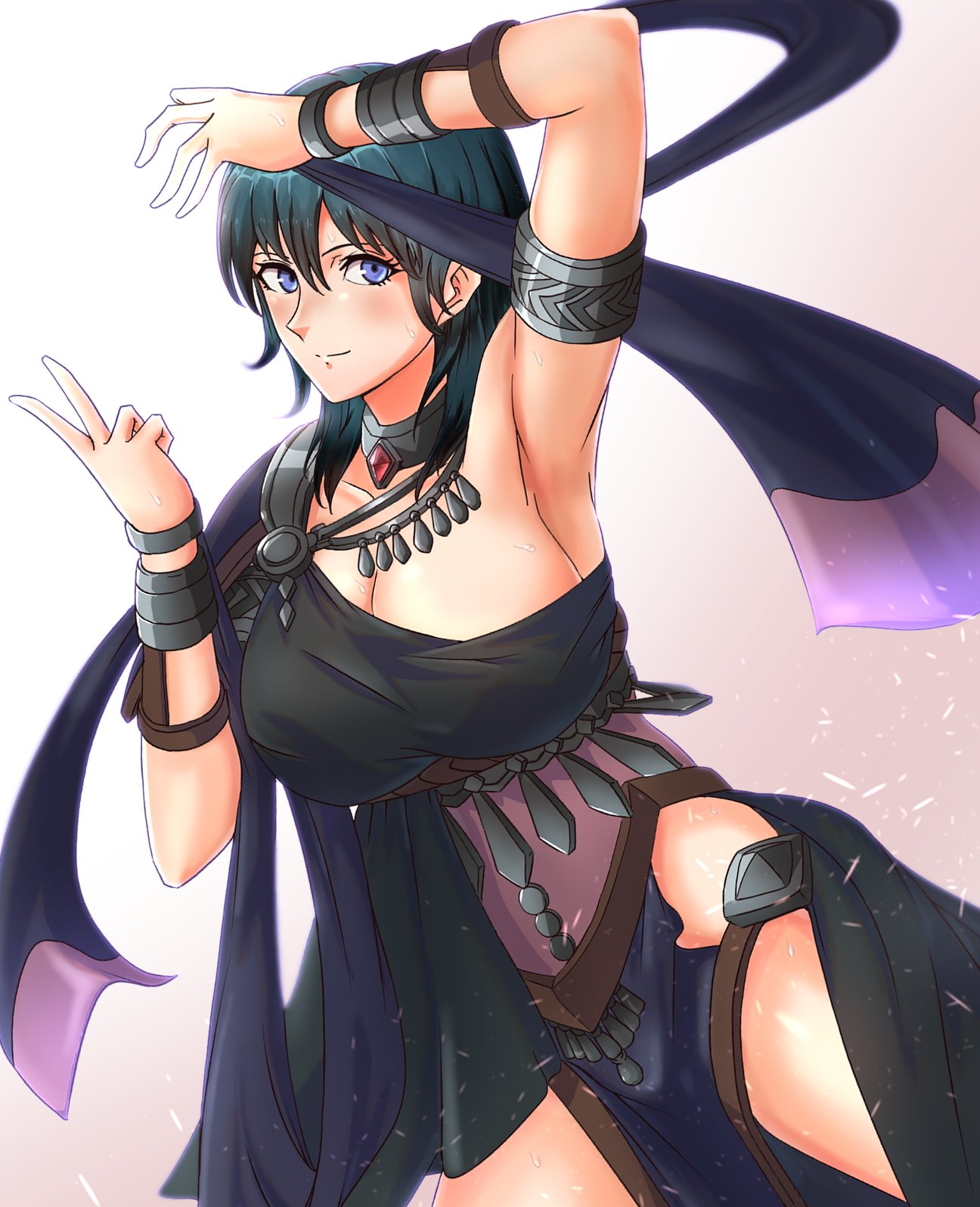 1girl 1girl 1girl 매혹적인 alter_costume big_breasts blue_eyes 가슴 byleth_(fire_emblem) byleth_(fire_emblem)_(female) Dancer Dancer_(3_houses) 춤추는 female_only fire_emblem fire_emblem:_3_houses nintendoofficial_alternate_costume teal_hair to_(tototo_tk)