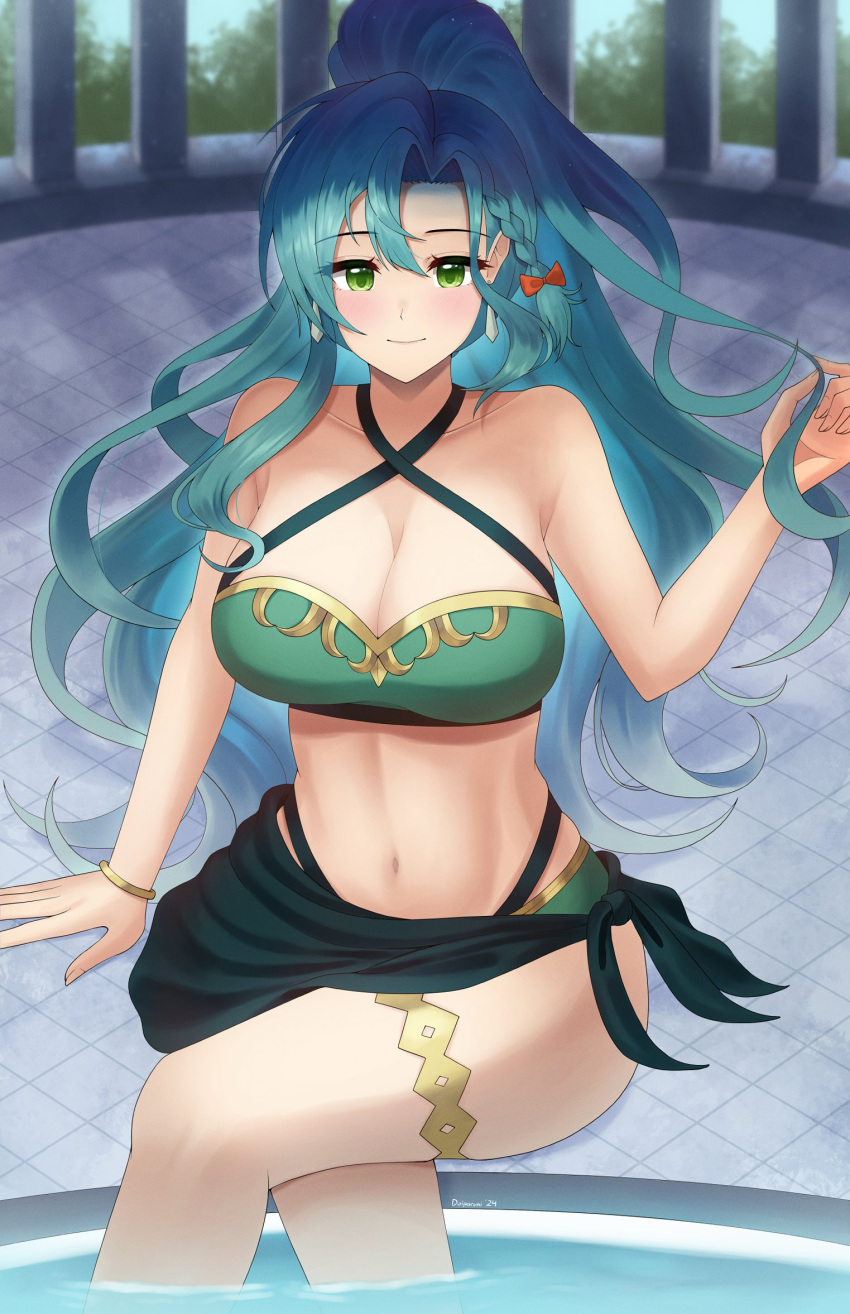 1girl 1girl 1girl 고혹적 alter_costume 대체_헤어스타일 big_breasts 비키니 가슴 chloe_(fire_emblem) doiparuni 여성 전용 fire_emblem fire_emblem_engage green_bikini green_swimsuit looking_at_viewer nintendo 수영복