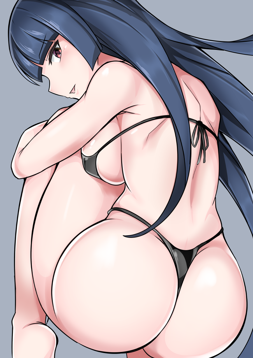 1girl 1girl 매혹적인 엉덩이 bare_shoulders 맨발 big_breasts 비키니 black_bikini blue_hair blush ceatures_(회사) from_behind game_freak grey_Background high_res 긴 머리 looking_at_viewer looking_back 나츠메_(pokemon) nintendo open_mouth pokemon pokemon_frlg red_eyes sabrina sabrina_(pokemon) Shiny_skin 옆구리 미소 스미다_ 키치 수영복 끈팬티 끈끈_비키니 매우 긴 머리 넓은 엉덩이