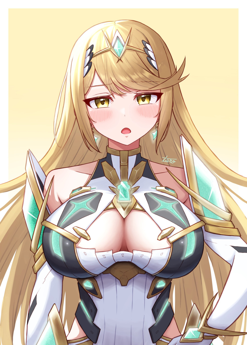 1girl absurd_res 매혹적인 베이비페이스 big_breasts Blonde_hair 분열 high_res 신화_(xenoblade) nintendo taro_(peach_taro51) 츤데레 xenoblade_(시리즈) xenoblade_chronicles_2 yellow_eyes